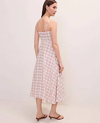 Ann Taylor Petite Gingham Midi Dress in Linen Blend sold by Ann Taylor product image thumbnail 2