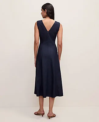 Ann Taylor Petite V-Neck Chambray Flare Midi Dress sold by Ann Taylor product image thumbnail 2