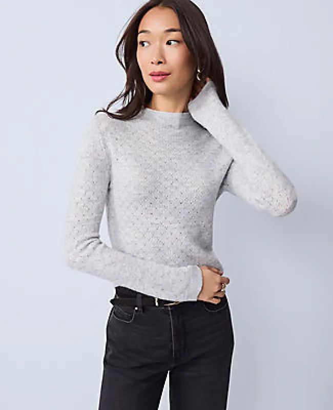 Ann Taylor Pointelle Mock Neck Sweater made by Ann Taylor