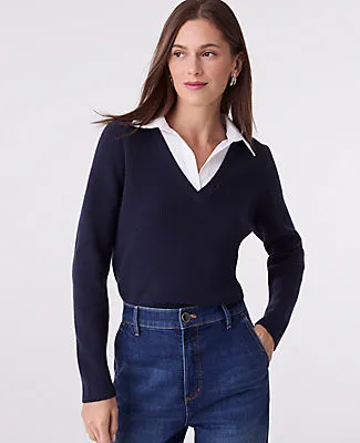 Ann Taylor Collared Mixed Media Sweater sold by Ann Taylor