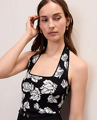 Ann Taylor Petite Floral Jacquard Halter Sweater Top sold by Ann Taylor product image thumbnail 3