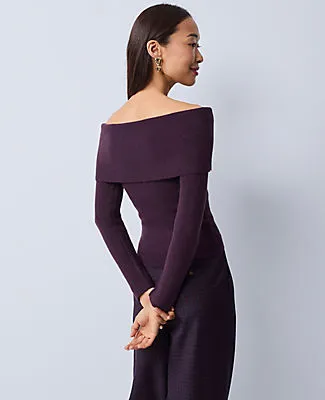 Ann Taylor Ribbed Off-The-Shoulder Sweater sold by Ann Taylor product image thumbnail 2