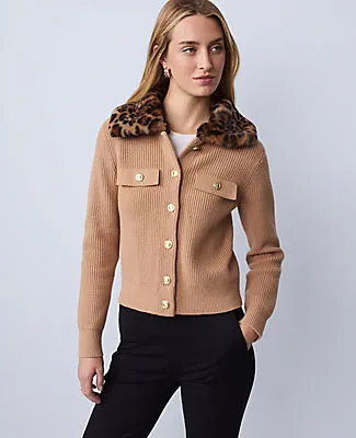 Ann Taylor Weekend Collection Faux Fur Trim Ribbed Jacket sold by Ann Taylor product image thumbnail 2