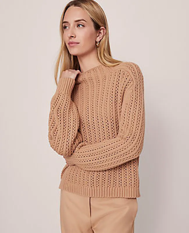 Ann Taylor Pointelle Mock Neck Sweater made by Ann Taylor