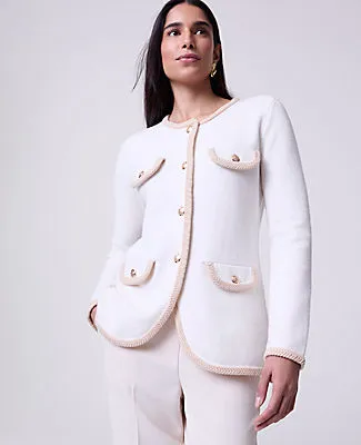 Ann Taylor Textured Trim Sweater Jacket sold by Ann Taylor product image thumbnail 3