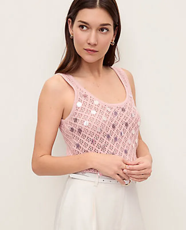 Ann Taylor Sequin Pointelle Sweater Tank Top made by Ann Taylor