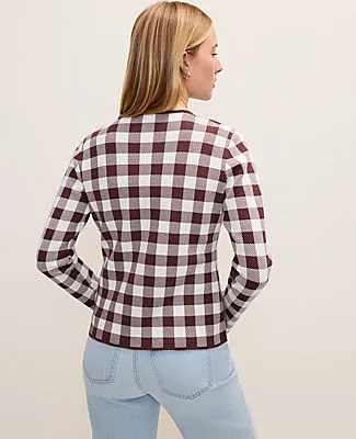 Ann Taylor Gingham Jacquard Sweater Jacket sold by Ann Taylor product image thumbnail 2