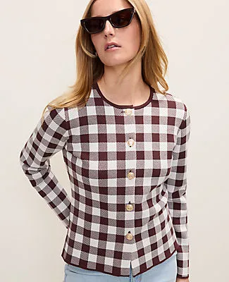 Ann Taylor Gingham Jacquard Sweater Jacket sold by Ann Taylor product image thumbnail 3