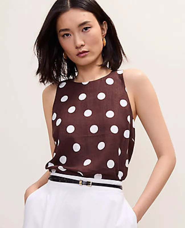 Ann Taylor Polka Dot Halter Tank Top in Linen Blend made by Ann Taylor