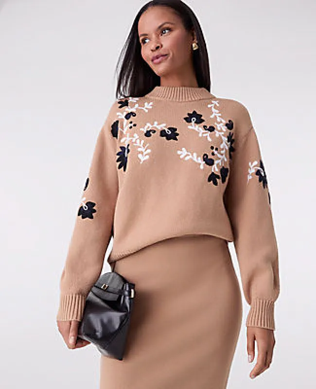 Ann Taylor Embroidered Floral Mock Neck Sweater made by Ann Taylor