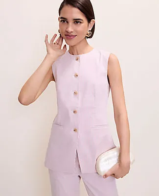 Ann Taylor The Petite Long Crew Neck Vest in Seersucker sold by Ann Taylor