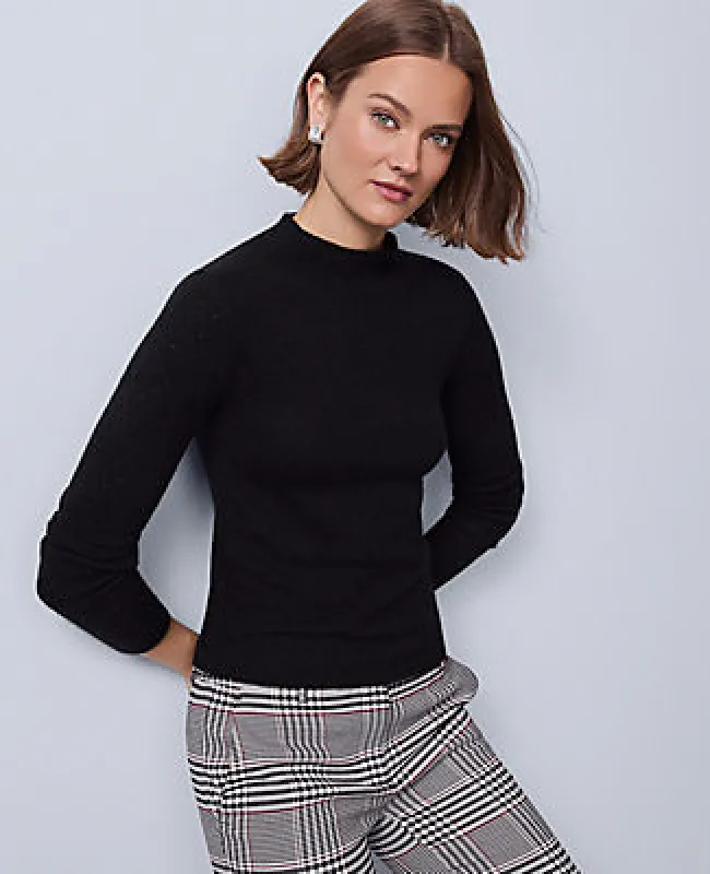 Ann Taylor Pointelle Mock Neck Sweater made by Ann Taylor