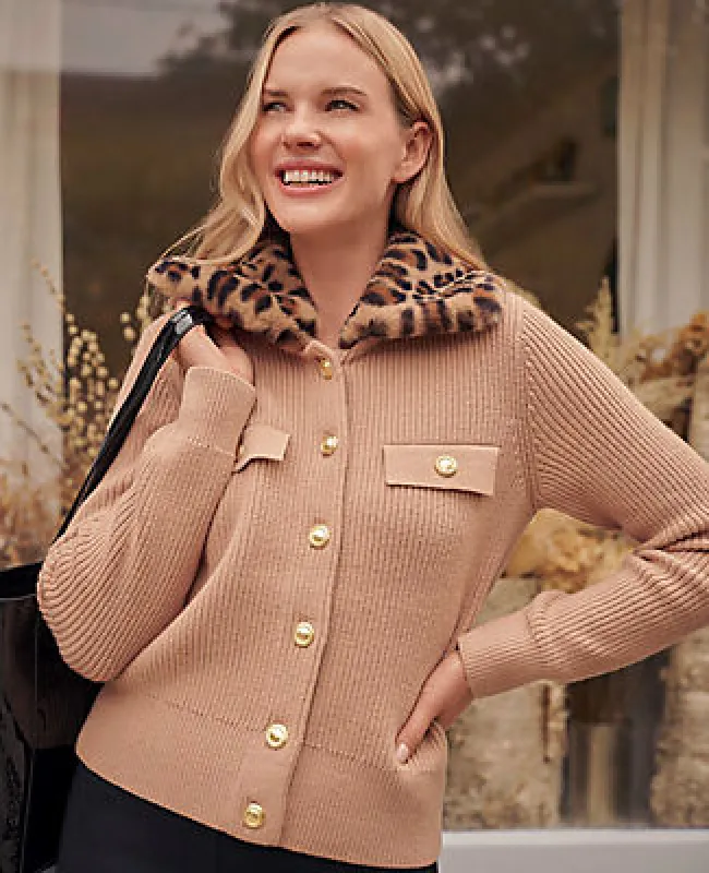 Ann Taylor Weekend Collection Faux Fur Trim Ribbed Jacket made by Ann Taylor