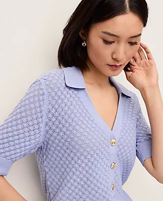 Ann Taylor Pointelle Polo Sweater sold by Ann Taylor product image thumbnail 3
