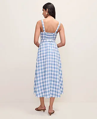 Ann Taylor Gingham Belted Midi Dress in Linen Blend sold by Ann Taylor product image thumbnail 2