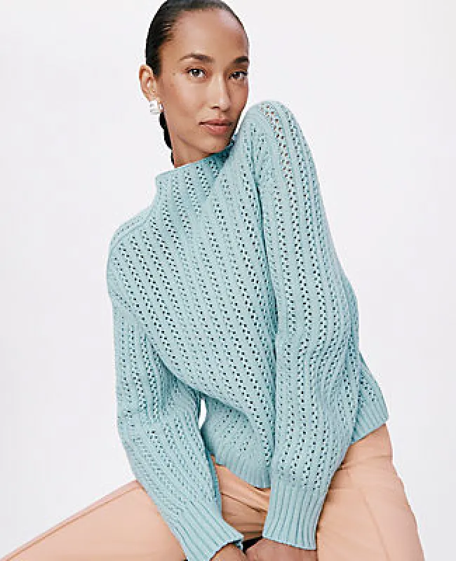 Ann Taylor Pointelle Mock Neck Sweater made by Ann Taylor
