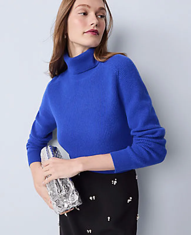 Ann Taylor Studio Collection Cashmere Ribbed Turtleneck Sweater made by Ann Taylor