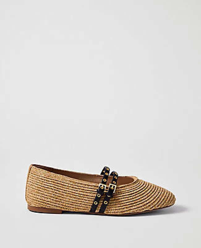 Ann Taylor Weekend Studded Straw Mary Jane Flat made by Ann Taylor