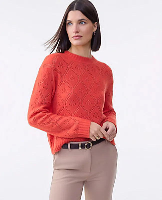 Ann Taylor Pointelle Crew Neck Sweater made by Ann Taylor
