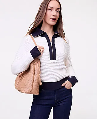 Ann Taylor Weekend Striped Half-Zip Sweater sold by Ann Taylor