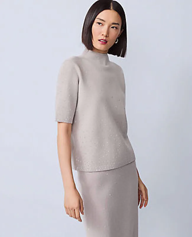 Ann Taylor Embellished Mock Neck Sweater Tee made by Ann Taylor