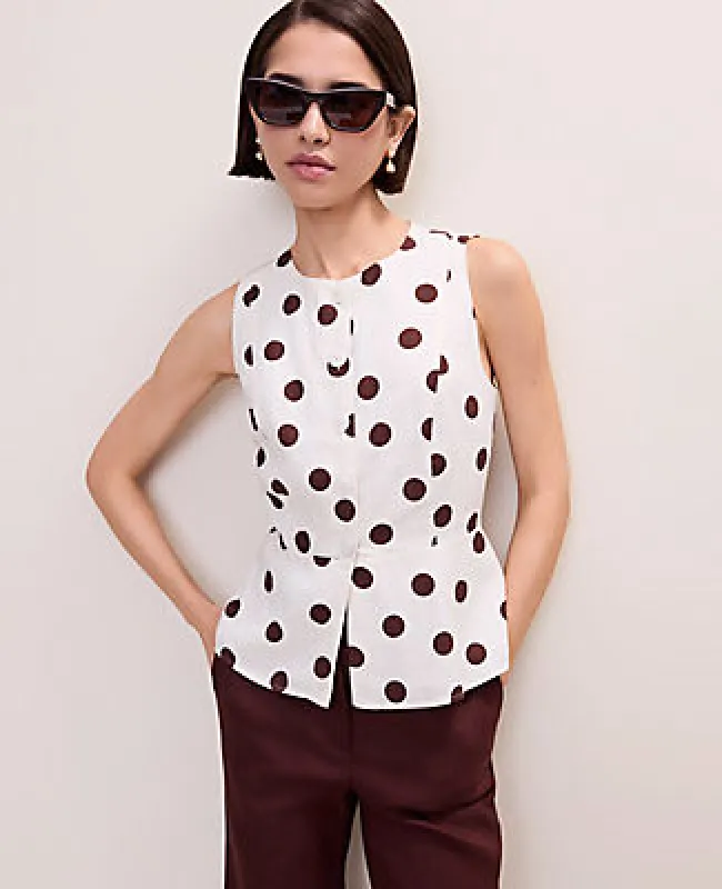 Ann Taylor Polka Dot Peplum Tank Top in Linen Blend made by Ann Taylor