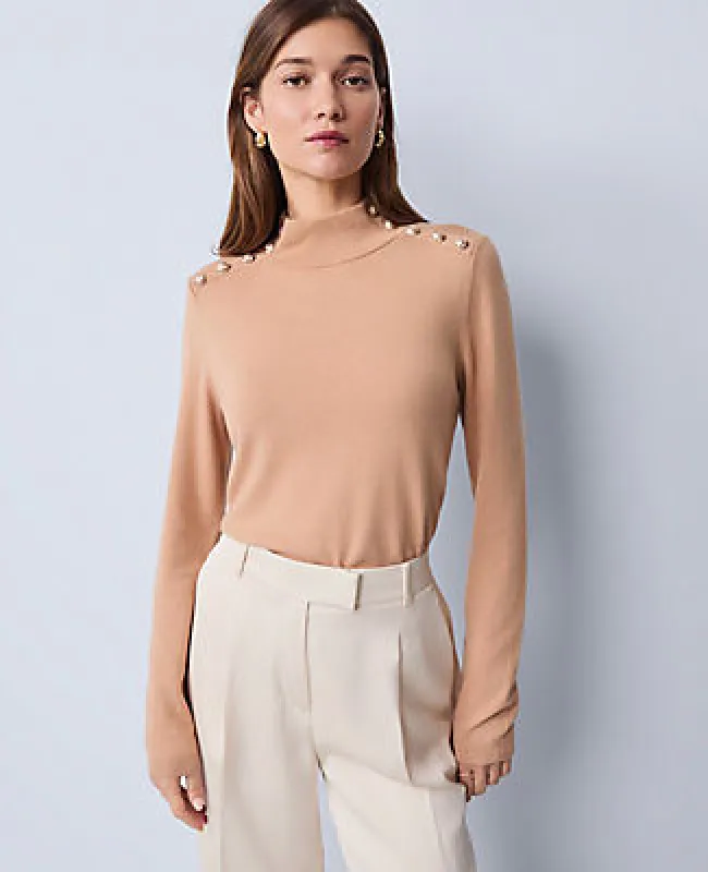 Ann Taylor Button Mock Neck Sweater made by Ann Taylor
