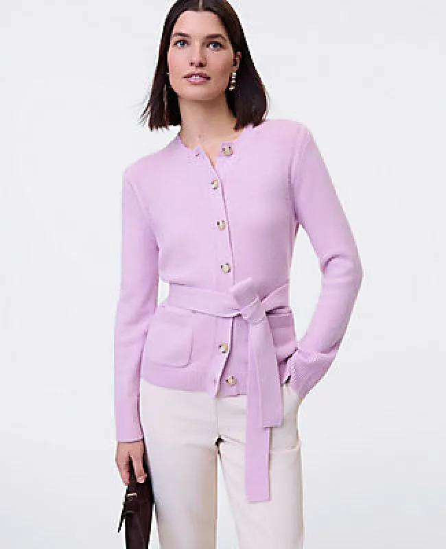 Ann Taylor Belted Crew Neck Cardigan made by Ann Taylor