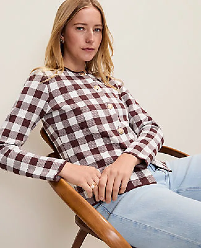 Ann Taylor Gingham Jacquard Sweater Jacket made by Ann Taylor