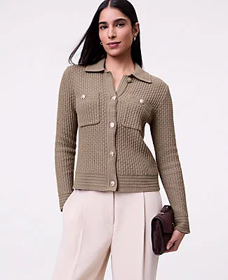 Ann Taylor Textured Stitch Sweater Jacket sold by Ann Taylor product image thumbnail 3