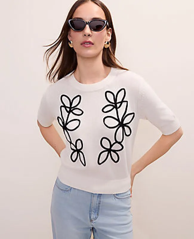 Ann Taylor Petite Floral Appliqué Sweater Tee made by Ann Taylor