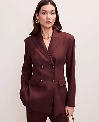 Ann Taylor The Petite Fitted Long Double Breasted Blazer in Linen Blend sold by Ann Taylor