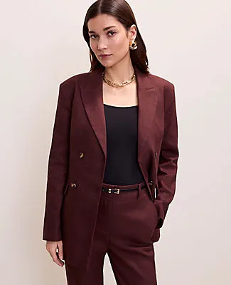 Ann Taylor The Petite Fitted Long Double Breasted Blazer in Linen Blend sold by Ann Taylor product image thumbnail 3