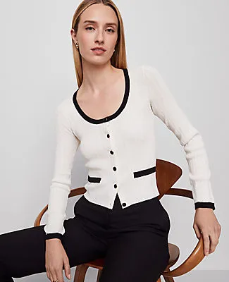 Ann Taylor Contrast Trim Cardigan sold by Ann Taylor product image thumbnail 3