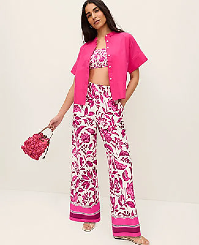 Ann Taylor The Floral Easy Fit Wide-Leg Pant in Linen made by Ann Taylor