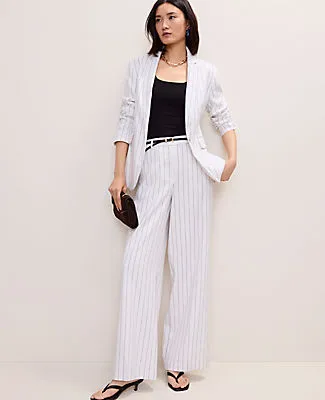 Ann Taylor The Pinstripe Wide-Leg Pant in Linen Blend sold by Ann Taylor