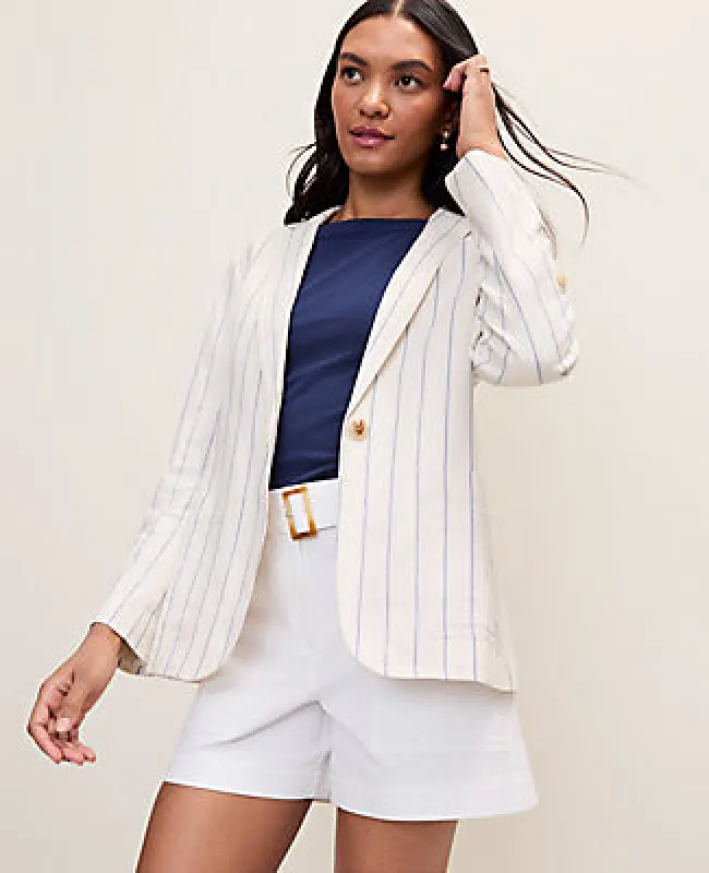 Ann Taylor Petite Weekend Striped Blazer in Linen Blend made by Ann Taylor