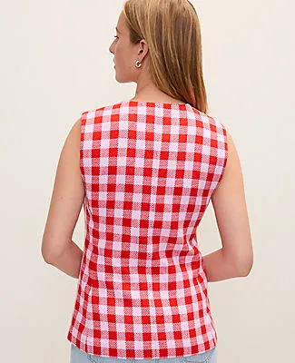 Ann Taylor The Petite Gingham Long Crew Neck Vest sold by Ann Taylor product image thumbnail 2