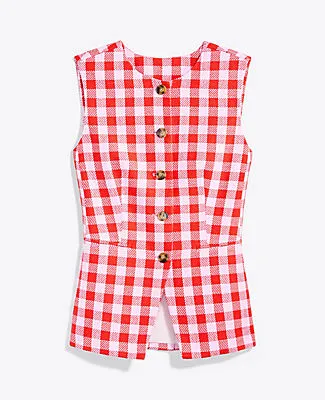 Ann Taylor The Petite Gingham Long Crew Neck Vest sold by Ann Taylor product image thumbnail 4