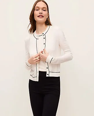 Ann Taylor Tipped Crew Neck Cardigan sold by Ann Taylor