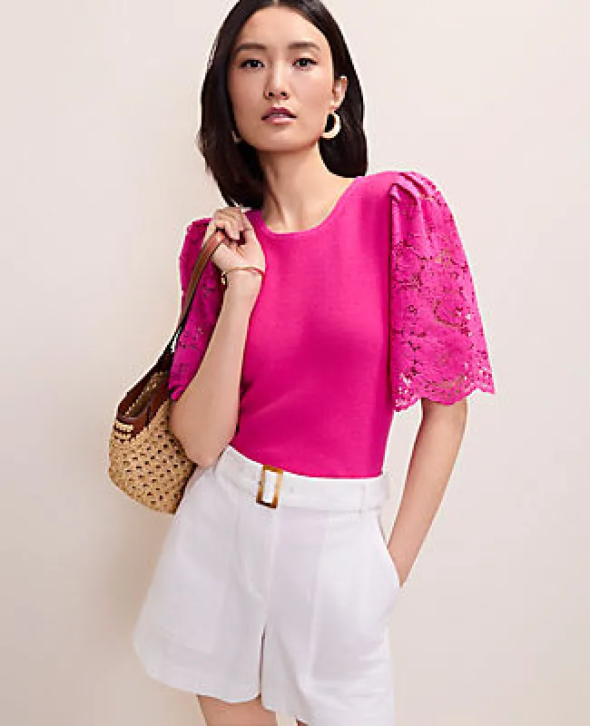Ann Taylor Lace Trimmed Sweater Top made by Ann Taylor