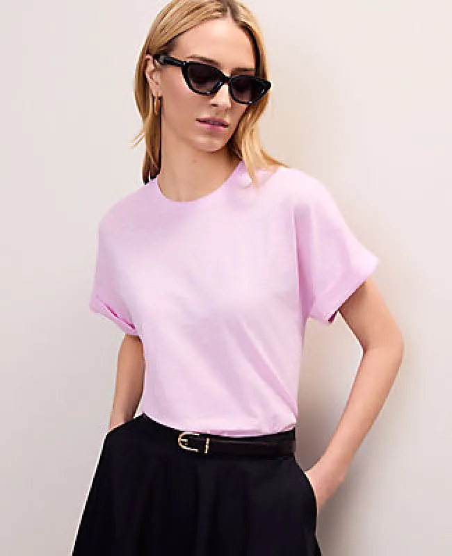 Ann Taylor Crew Neck Roll Sleeve Tee made by Ann Taylor