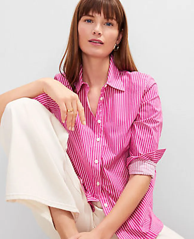 Ann Taylor Petite Striped Relaxed Perfect Shirt made by Ann Taylor
