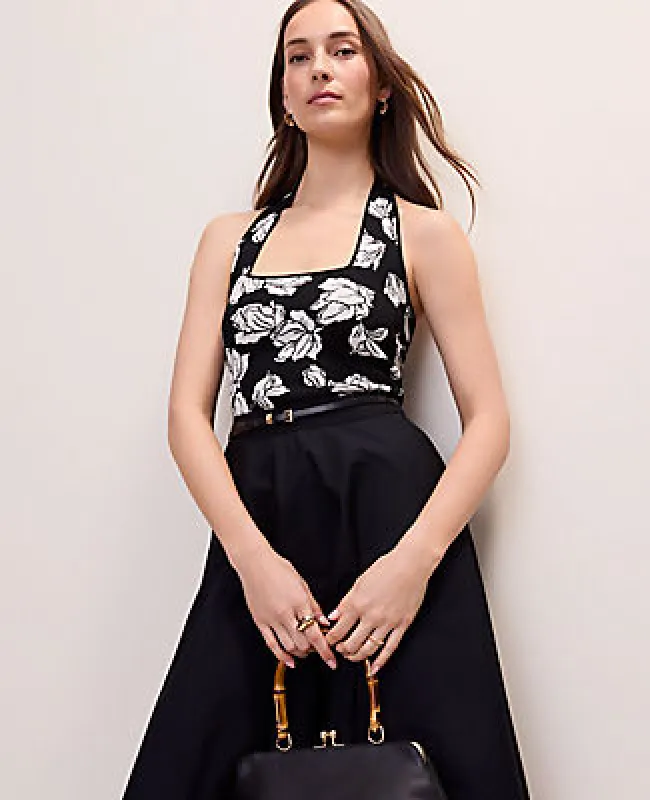 Ann Taylor Floral Jacquard Halter Sweater Top made by Ann Taylor