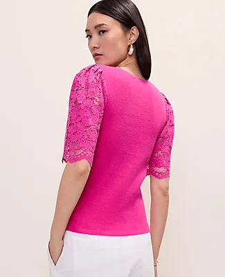 Ann Taylor Petite Lace Trimmed Sweater Top sold by Ann Taylor product image thumbnail 2