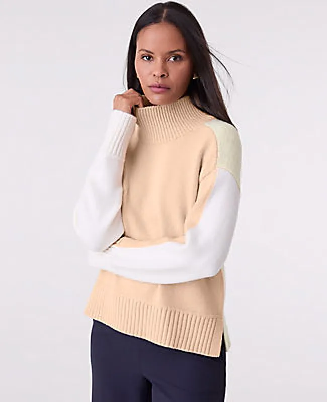 Ann Taylor Colorblock Mock Neck Sweater made by Ann Taylor