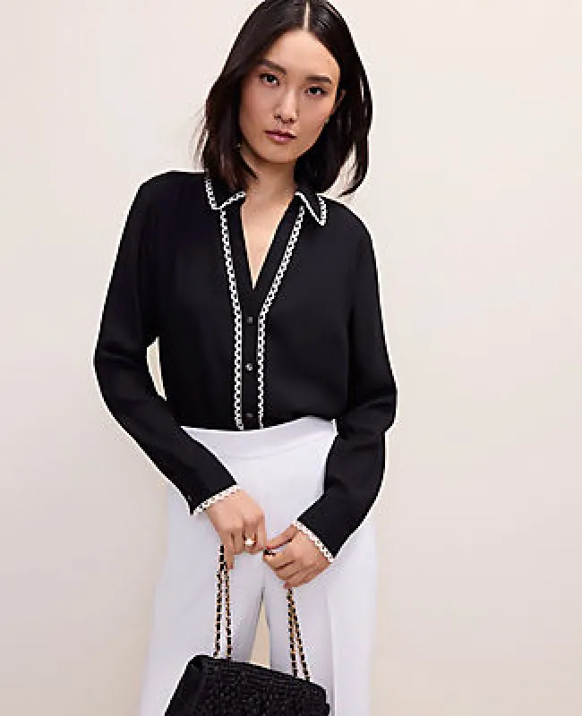 Ann Taylor Embroidered Satin Essential Shirt made by Ann Taylor