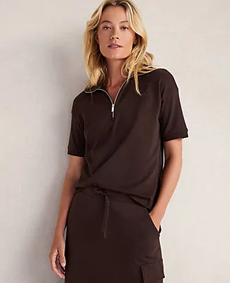 Ann Taylor Haven Well Within Organic Cotton Interlock Half-Zip Collared Top sold by Ann Taylor