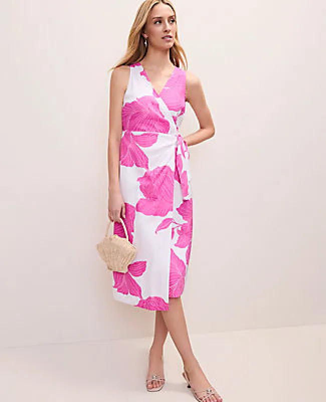 Ann Taylor Floral Midi Wrap Dress in Linen Blend made by Ann Taylor