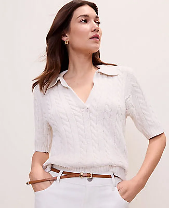 Ann Taylor Weekend Cable Polo Sweater made by Ann Taylor